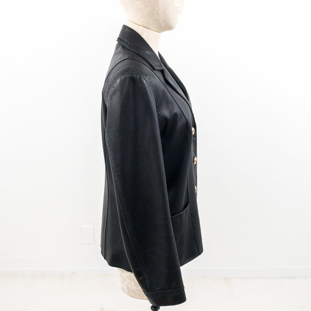 St. John S/M Leather Blazer Jacket Black Vintage - Picture 5 of 12